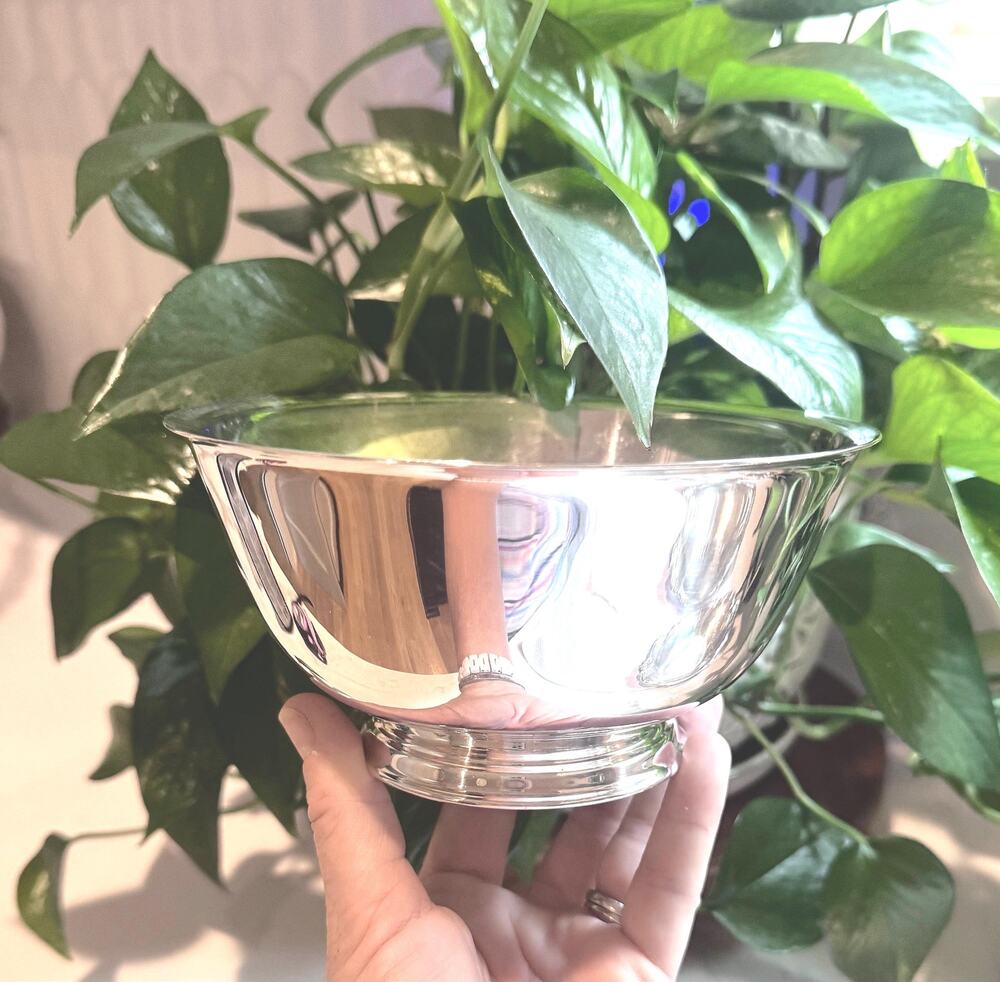 Vintage Oneida Paul Revere Reproduction Silverplated Footed Bowl 6”- MCM Barware